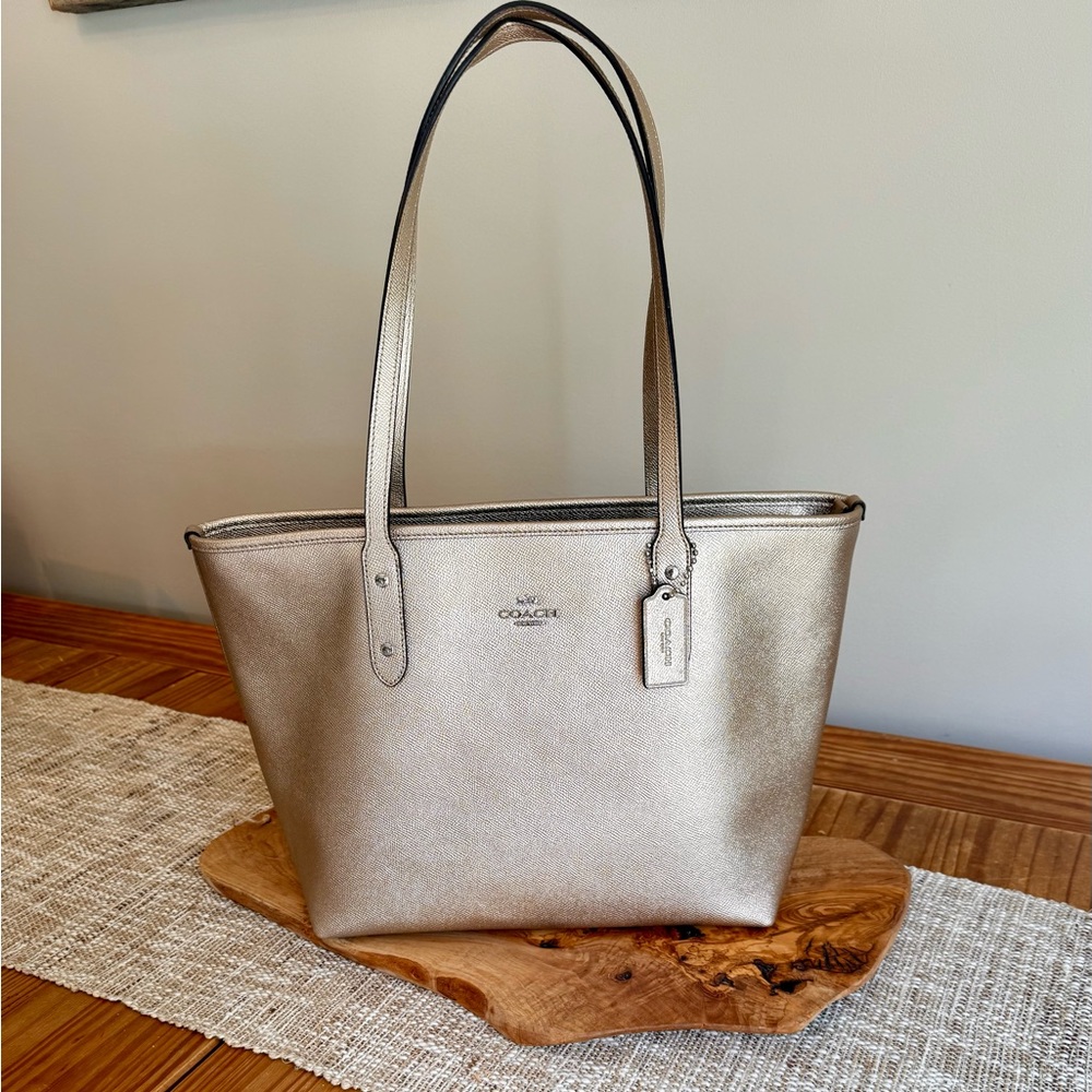 Coach Shimmering Silver Tote Bag